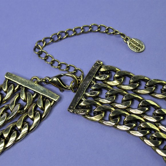 NWOT Sterling Forever Antique Gold Chain Statement Necklace - Picture 5 of 6